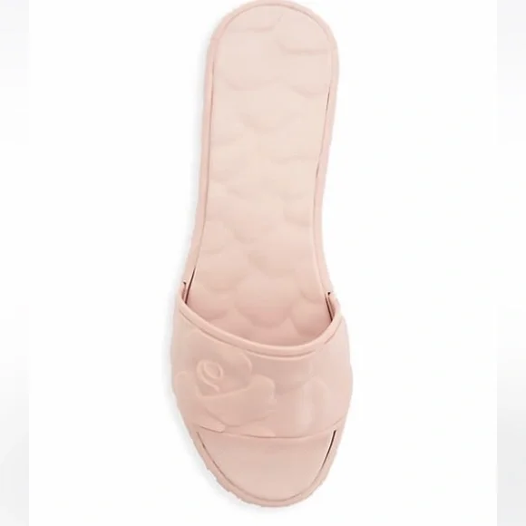 VALENTINO GARAVANI PLATFORM SCULPTED POOLSIDE SLIDES RAISED FLORALS ROSE QUARTZ